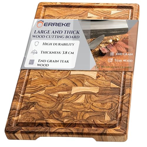 Tabla de madera de teca natural de alta resistencia Erreke con acabado end grain y asas 2