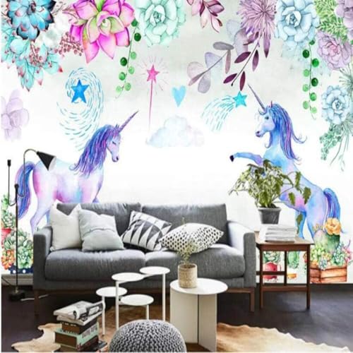 Vinilos Dormitorio y Salón con diseño de unicornios y flores 3D 4