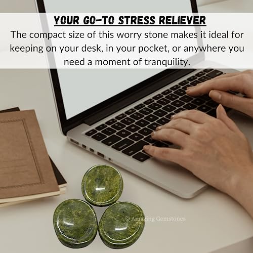 Image of Amazing Gemstone Vesuvianite Worry Stone Crystals and Healing Stones - Stones for Stress Relief - Piedra Crystal Fidget for Meditation, Relaxation - Unique Stocking Stuffers and Birthday Gift