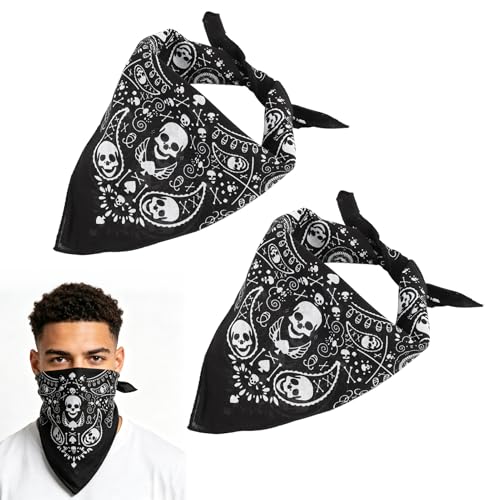 2 Pièces Bandana Tête de Mort, Bandanas Coton Imprimé Crâne, Bandana Crâne Double Face pour...