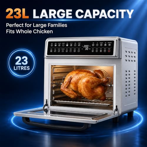 Image of INALSA Air Fryer Oven With 23L Capacity|1700 W-16 Preset Programs |Digital Display and Touch Control| Rotisserie & Convection| 9 Accessories| Recipe Book|2 Year Warranty-Aero Smart23