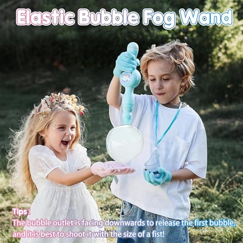 Image of FOUX Fur Fog Bubble Machine for Kids, Rechargeable Magic Mist Bubble Wand with Lights & Sound, Elastic Bubble Fog Blower with Gloves, Safe Bubble Water, Automatic Bubble Maker (Pink)