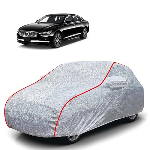 Image of Sulfar 100% Waterproof Car Body Cover Compatible with Mirror for Volvo S 90 (Triple Stitched, Full Bottom Elastic, Magic Silver with Red Piping)
