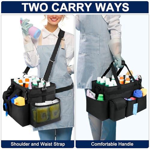 Cleaning Caddy Bag,Large Cleaning Supplies Organizer with Handle for Housekeepers, Black - Image 6