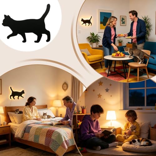 Lámpara de pared de gato con luz ambiental y sensor acústico para habitación 4