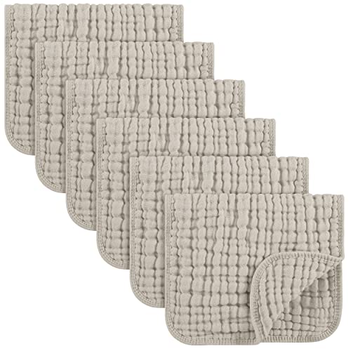 Image of Yoofoss Muslin Burp Cloths 6 Pack Baby Washcloths Large 20''X10'' 100% Cotton 6 Layers Super Soft and Absorbent - Apricot White