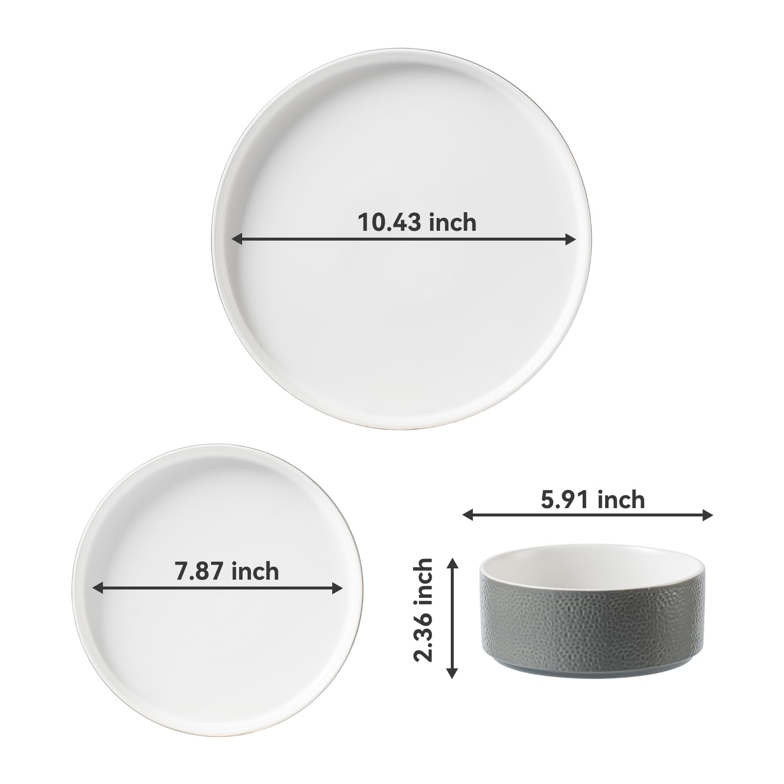 Vajilla para 4 personas, juego de vajilla de gres, 12 piezas, vajilla de porcelana con plato llano, plato de postre, cuencos de cereales, microondas y lavavajillas, resistente a los arañazos