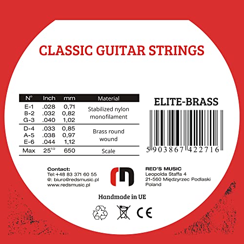 Reds Music Strings for Classical Guitar Elite-Brass, Gold-Clear, Medium - Image 2