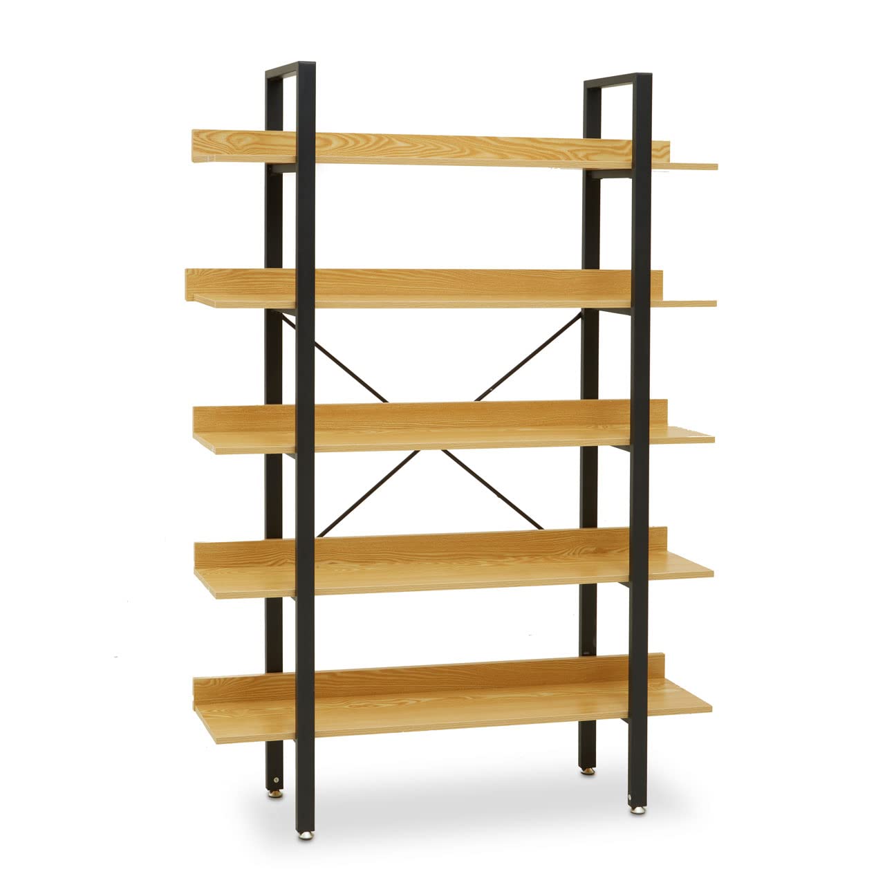 5 Tier Light Yellow Shelves & Black Frame Shelf Unit - Modern Display Bookcase - 170x120x28 cm - Metal & Wood Veneer