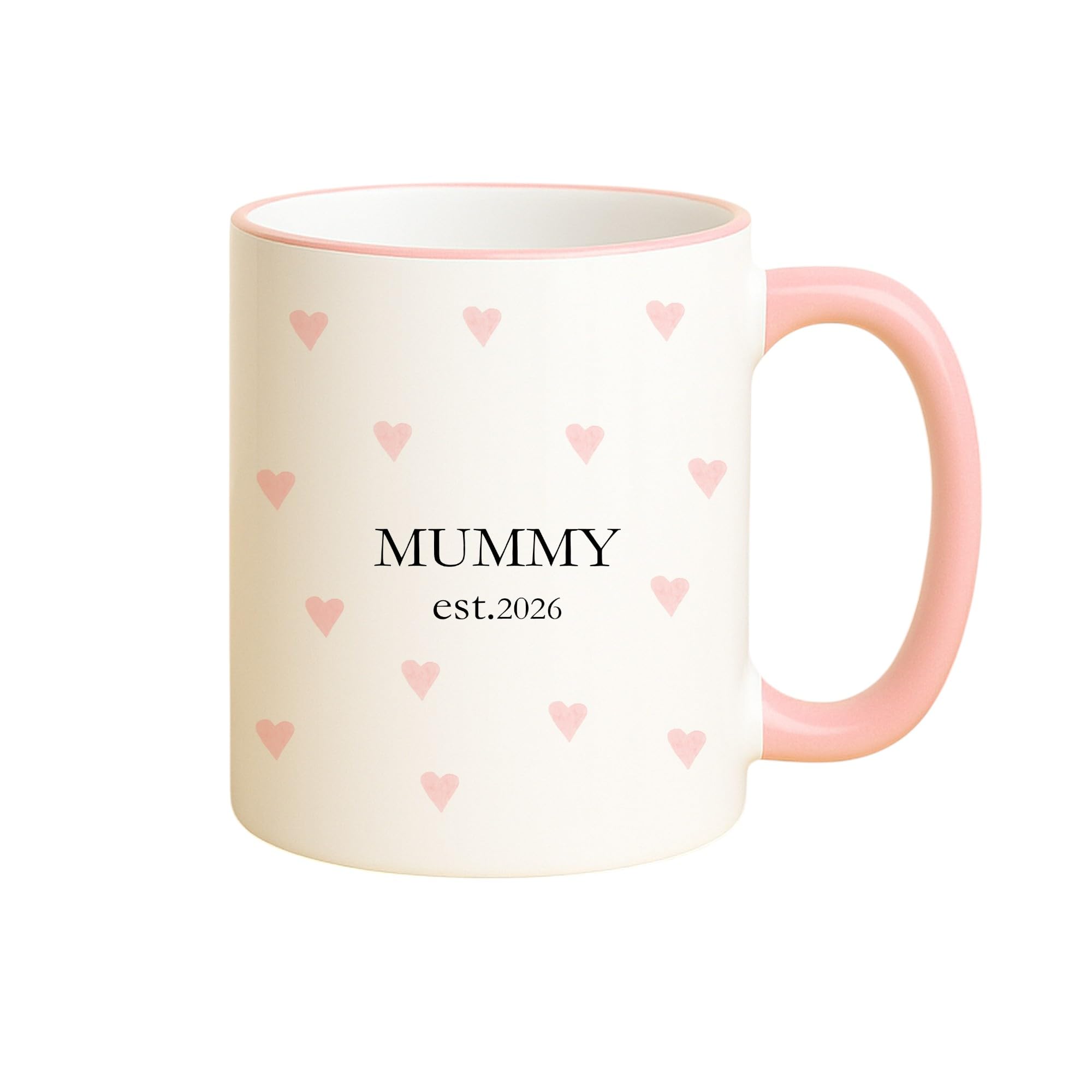 allaboutthebump Personalised Mummy & Daddy Est. 2026 Heart Ceramic Mug Set, Custom New Parents Gift, Pregnancy Announcement, Baby Shower, Mother's Day & Father's Day (Pink Mug: Mummy)