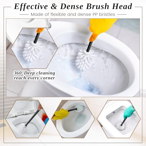Image of FoldTier 15 Sets Toilet Holder and Brush Set 16.14 Inch Toilet Bowl Cleaner Brush with Caddy Bathroom Scrub Plastic Scrubber with Long Handle for Bathroom Cleaning, Easy to Assemble (Black)