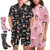 Jaydouble Customized Couples Matching Pajamas Valentines Day Gifts for Him Her Personalized Face Funny Pajama Set for Women Men Custom Pj Sleepwear Birthday Gifts for Boyfriend Girlfriend