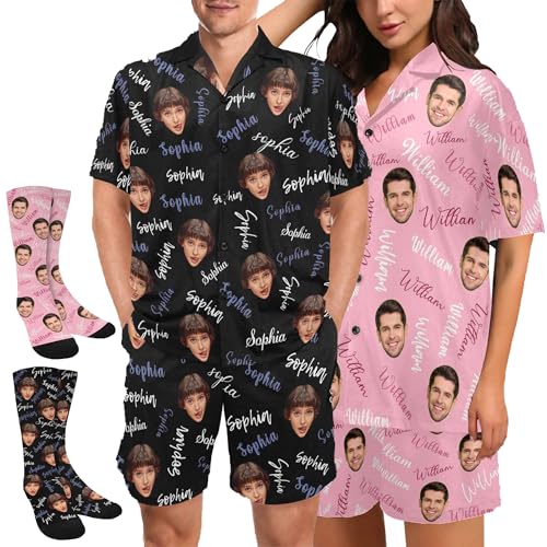 Personalized Couples Matching Pajamas Valentines Day Gifts for Him Her Custom Face Funny Pajama Set for Women Men