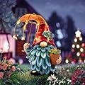 SUCUY Solar Outdoor Statues Gnome Garden Decor, Garden Gnome with Solar LED Umbrella Decorative for Patio, Balcony, Lawn, Yard Ornament - Christmas Gardening Gifts for Mom Grandma