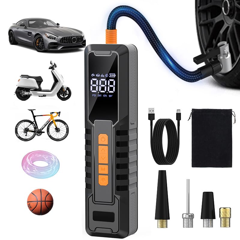 Tire Inflator Portable Air Compressor, 150PSI Air Pump for Cars Tires, LCD Display Tire Pressure Gauge 6000mAh & LED Light, Cordless Portable Air