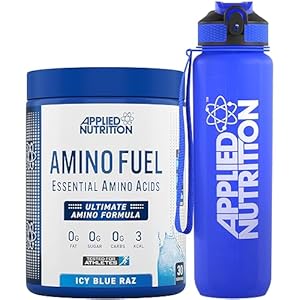 Applied Nutrition Bundle Amino Fuel 390g + Lifestyle Water Bottle 1000ml – Amino Acids Supplement, EAA Essential Amino Acids Powder, Muscle Fuel & Recovery (ICY Blue Raz)