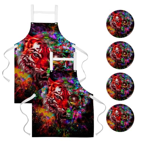 Tablier de cuisine tête de tigre pour pâtisserie et nettoyage
