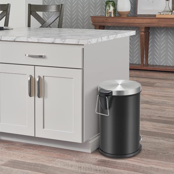 Image of Mr. Bin Stainless Steel Dustbin | Black Pedal Bin with Plastic Bucket and Lid | SS 202 8 inch x 13 inch Garbage Bin | Step On Trash Can | Round Shape Dustbin for Home, Bathroom, Kitchen & Office | 7 Liter |