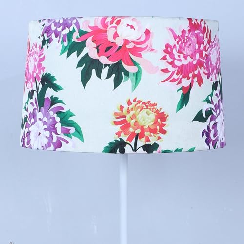 Image of tu casa White Metal-Iron Base Foldable Floor Lamps with Carnation Print & Satin Shade for Bedroom, Living Room, Lounge, Office Area, Gifting Without Bulb for Home Decoration (Height - 57 inch)