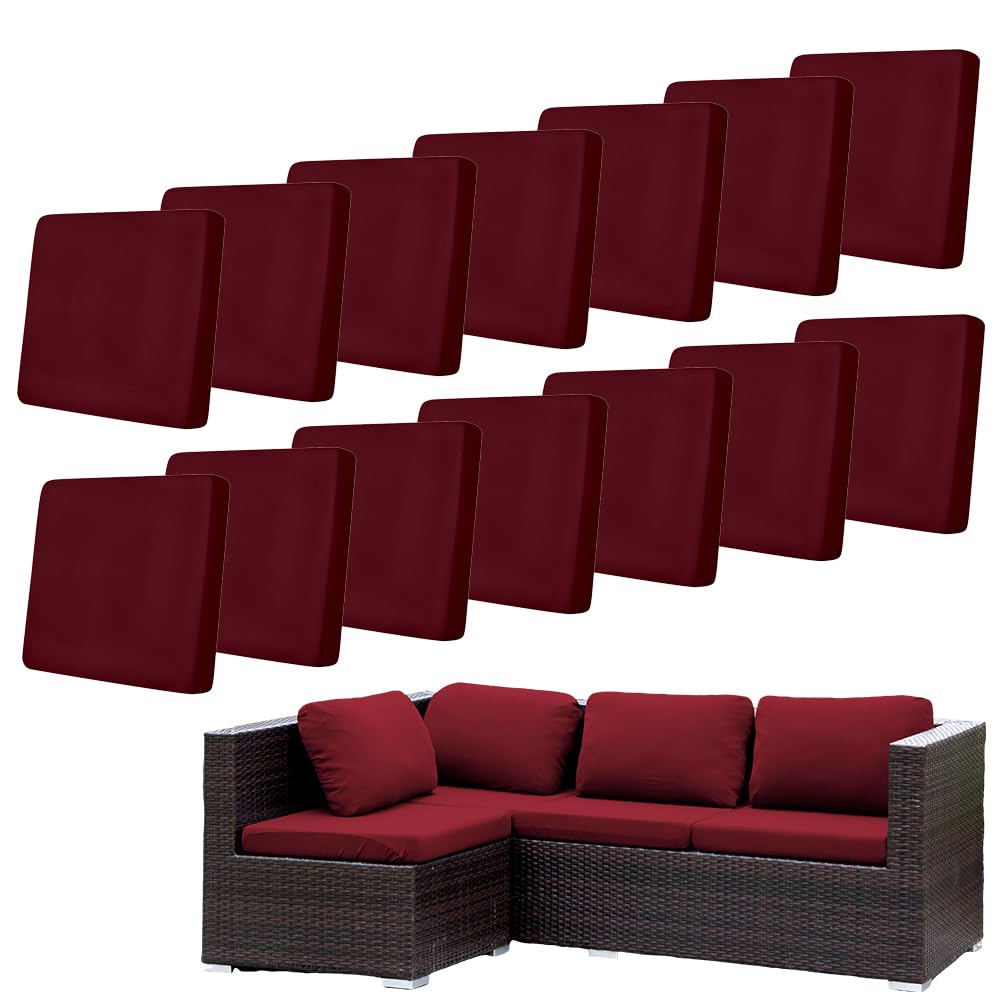 Hiseng Patio Cushion Covers Replacement 8/12 /14 PCS for Outdoor Garden Furniture Patio Chair Pad Seat Cushion, Solid Color Soft Stretch Washable Rattan Furniture Protector (Burgundy,14 pcs) — image 1