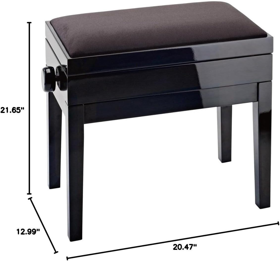 K&M 13950 Piano Bench with Music Compartment - Polished - Velvet Seat - Black