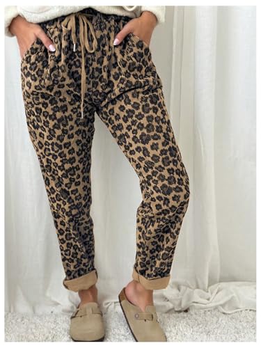 MakeMeChic Women's Cheetah Print Corduroy Pants Tapered Leopard Sweatpants4