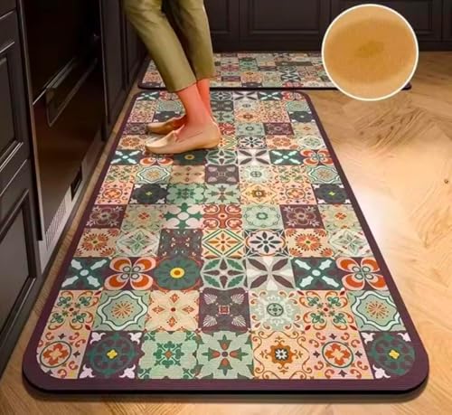 Image of HomeCloud Rubber Kitchen Mats for Floor Set of 2 Pcs | Non-Skid, Soft Absorbent Rugs for Kitchen, Laundry, and Hallway | 120x40cm, 40x60cm| 4mm Thickness
