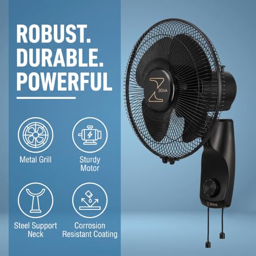 Image of ZIGMA Charm 300 MM High Speed Wall Fan - Powerful Airflow, Sleek Design, Silent Operation, Easy Mount Wall Mounted Fan for Home and Office (Black)