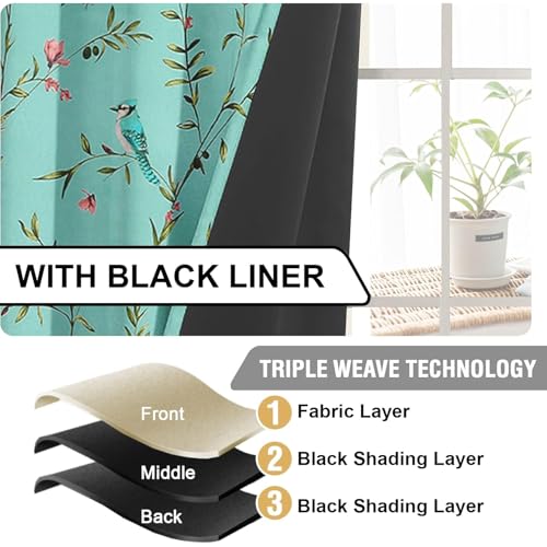 Image of Cloth Fusion Printed 100% Blackout Window Curtains 5 Feet Long Set of 2, Room Darkening Parda with Stainless Steel Grommets for Home Decor (5x4.5 Feet, Blue Forest)