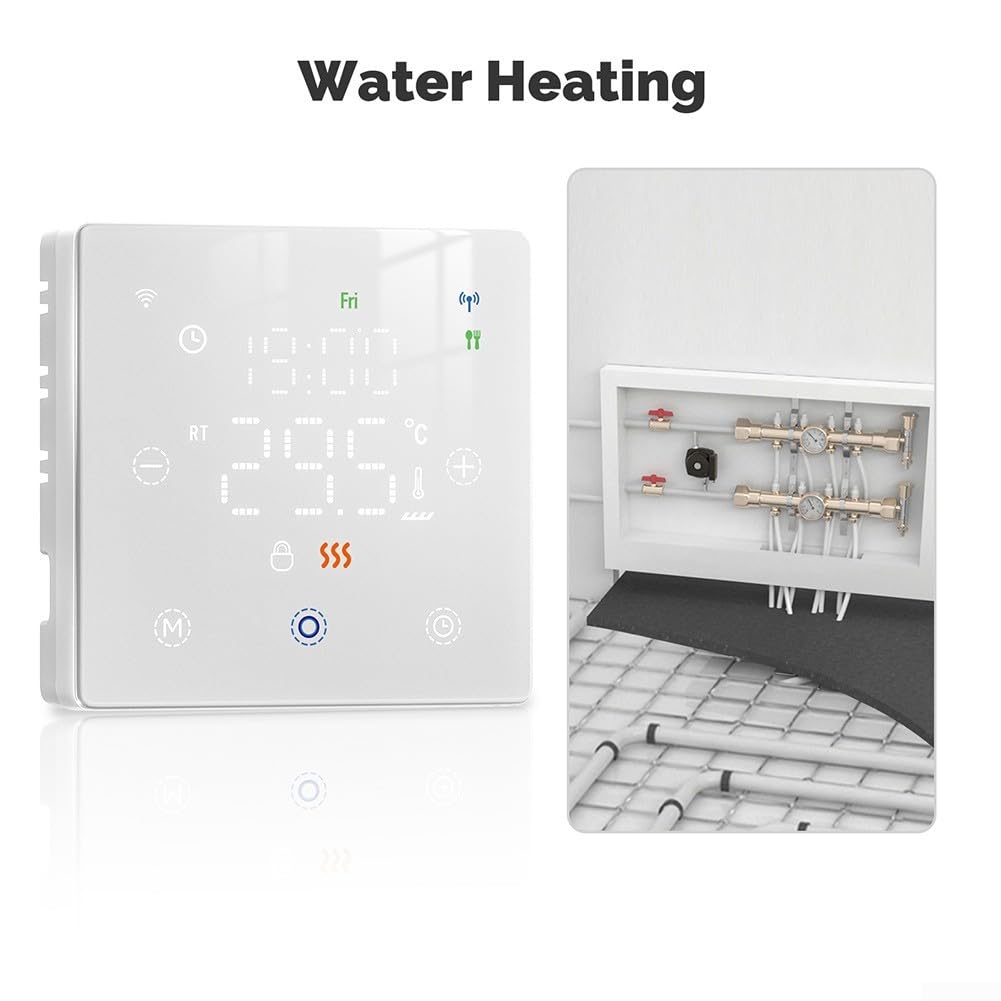 Termostato WiFi que funciona con pilas para caldera de gas o calefacción por suelo, programación semanal programable, aplicación y control de voz (negro)