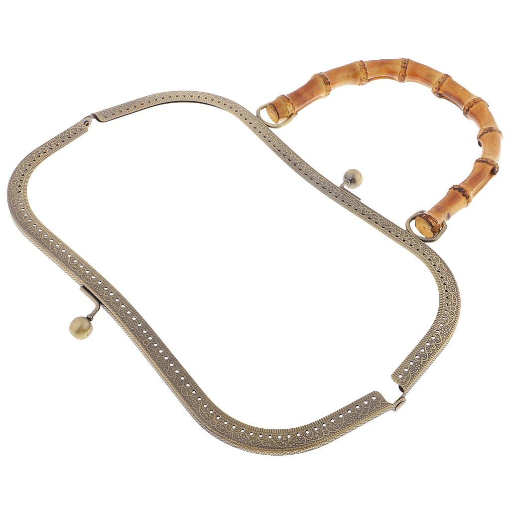 XOXOX Bamboo Handle Metal Frame Kiss Clasp Lock for DIY Handbag Purse Bronze 27cm-image-2