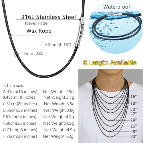 PROSTEEL Waterproof Leather Necklace Cord for Men, 2MM/3MM, 16”-30”, with Stainless Steel Clasp, DIY Chain for Pendant, Come with Box4