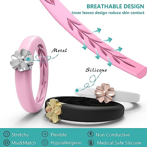 Zollen Silicone Rings for Women 1/3 Packs Silicone Wedding Bands - Flower Shape - Rubber Rings Women Flower Collection2