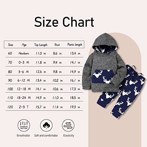 Image of Toddler Infant Baby Boys Deer Long Sleeve Hoodie Tops Sweatsuit Pants Outfit Set