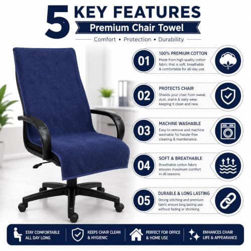 Image of ROMAN HOME Car & Office Chair Towel with 2 Tie Knots| Super Soft 400 GSM (1, Blue)