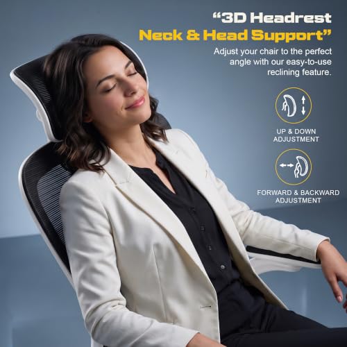 Image of DROGO Vesby Ergonomic Office Chair for Work with Dual Adaptive Lumbar Support | Breathable Mesh Computer Chair with 3D Headrest,3D Padded Armrest | Gaming Chair with 135 Recline, 1-Yr Warranty(White)