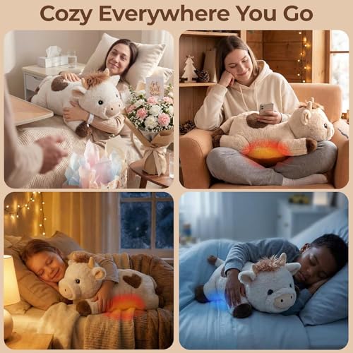 Image of Mewaii Weighted Stuffed Animals for Adults & Kids, 2-5 lbs - 23 inch Heatable Coolable Cow Plush, Microwavable Adjustable Removable Inner Pad, Realistic Hug Comfort Gift (White)