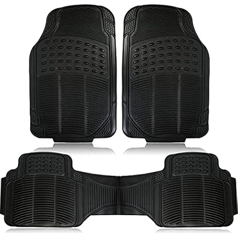 ZONETECH All Weather Rubber Car Interior Floor Mats 3-Piece Trimmable Waterproof Odorless Black Heavy Duty Interior Floor Mats Universal Fit Cover