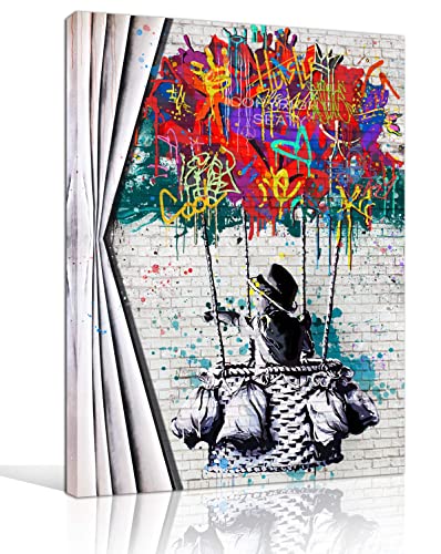 Cirabky Banksy Canvas Wall-Art For Bedroom Girls - Colorful Graffiti Wall Art - Hot Air Balloon Abstract Posters Size 15 X 11.5 Inches #TOP6