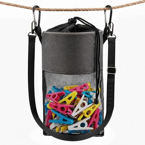 QILUCKY Waterproof Peg Bag for Washing Line with Hanger Peg Basket with Adjustable Shoulder Strap & Drawstring Closure Oxford Fabric Pegs Organizer for Indoor Outdoor Laundry Storage
