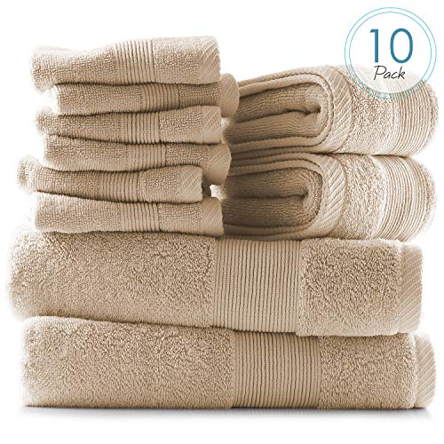 Image of Hearth & Harbor Bath Towels for Bathroom - 100% Ring Spun Cotton Luxury Bathroom Towels - Ultra Soft & Highly Absorbent, Bath Towels Set of 10 - Beige Cream