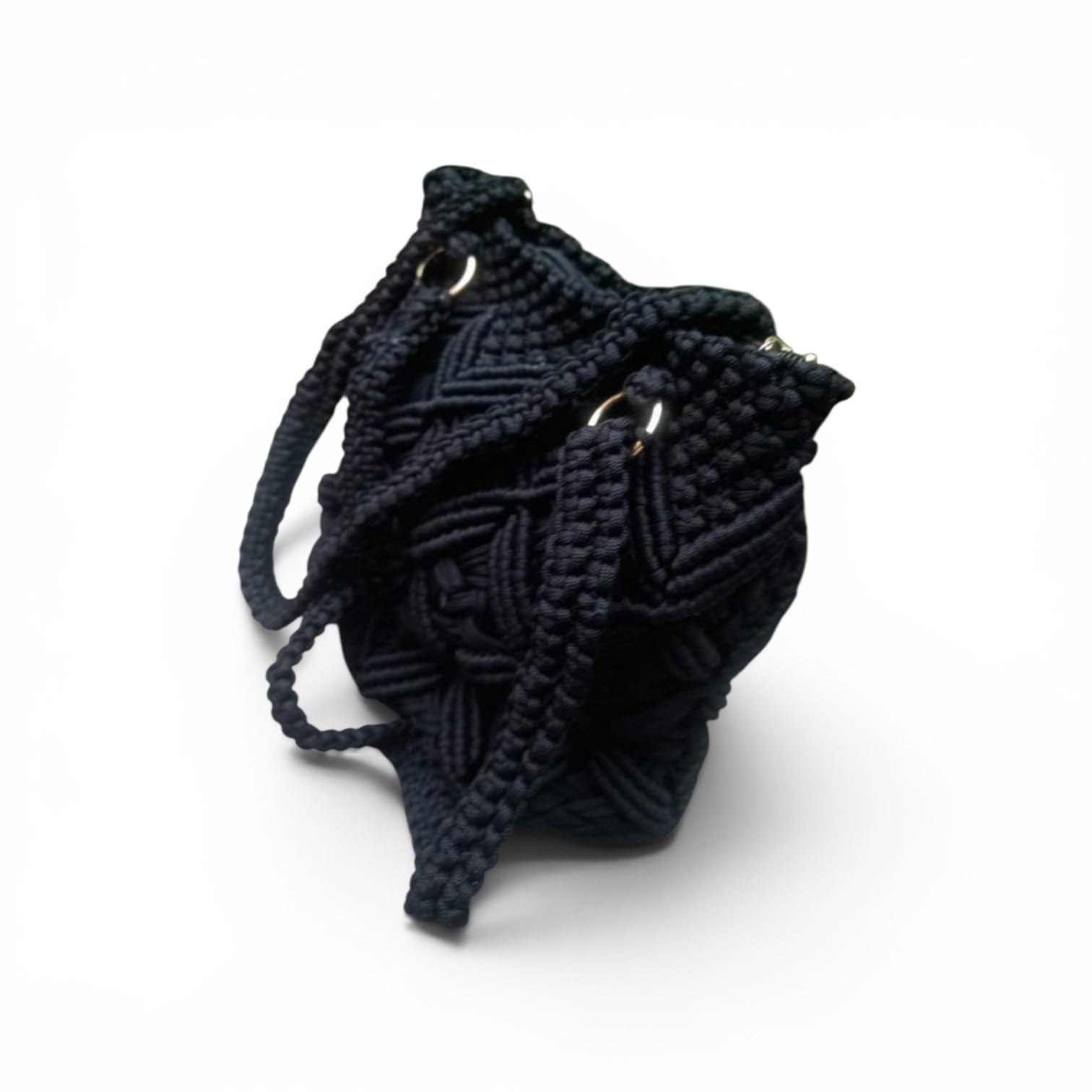 Handmade Macrame Tote Bag Black Stylish Spacious-picture-47