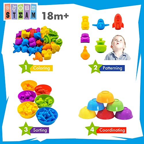 Image of UNIQUE KIDS Counting Educational Learning Toy Set with Sorting Cups - Fun Color Classification and Math Training Game for Toddlers and Preschoolers Ages 3 and Up