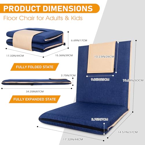 Image of FASTMOMENT 14-Position Adjustable Floor Chair with Back Support - Portable Gound Seating for Adults & Kids, Foldable Meditation Chair with Japanese KOYO Bearings & Washable Linen Cover (Blue)