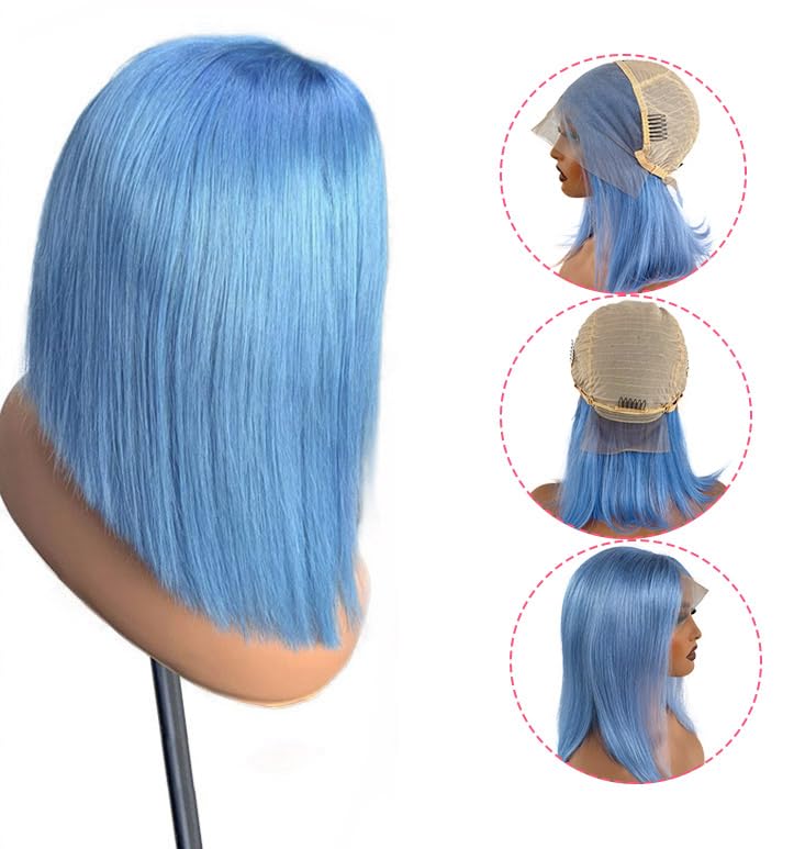 Blue bob baby hair wig cheap cute affordable wig Amazon.com : Blue Bob Lace Front Wigs Human Hair 180  main image 4