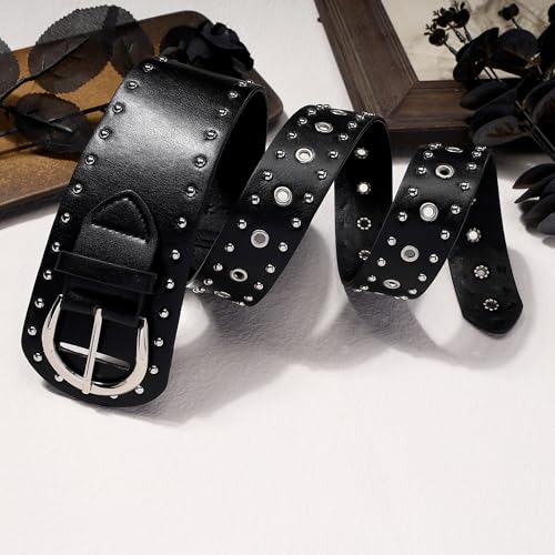 Women's Vintage Wide Waist Belt with Buckle Concho Leather Belts Boho Waistband for Dress Jeans4