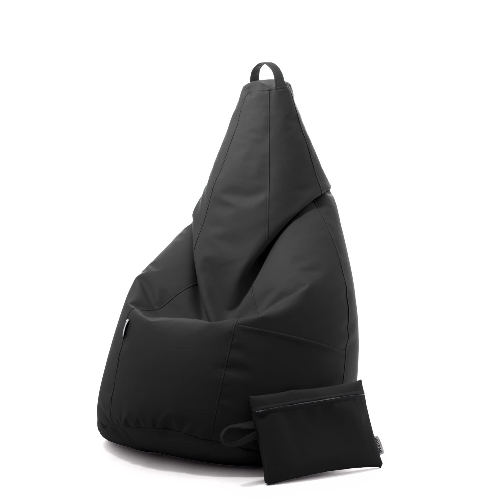 Avalon - Puff Poltrona Sacco Pera in Ecopelle Deluxe, Pouf Sacco di Qualità Sartoriale, Bean Bag per Sedersi Ergonomico, Pouf Sacco Impermeabile, OMAGGIO Pochette-Made in Italy(70x130cm-Nero)