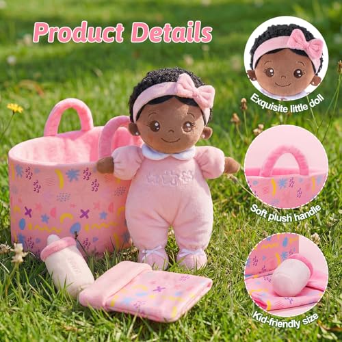 Image of OUOZZZ Baby Doll Accessories with Black Doll, Bassinet, Blanket and Bottle | Interactive Pretend Playset for Social Emotional Learning, Educational Toy for 2 Year Old Girls