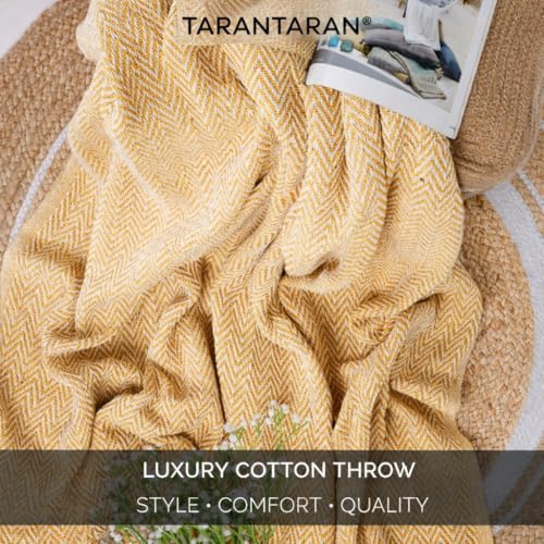 Image of Tarantaran All Season Cotton Weaved Throw Blanket for Bed /Sofa 50x70 INCHES (Yellow)