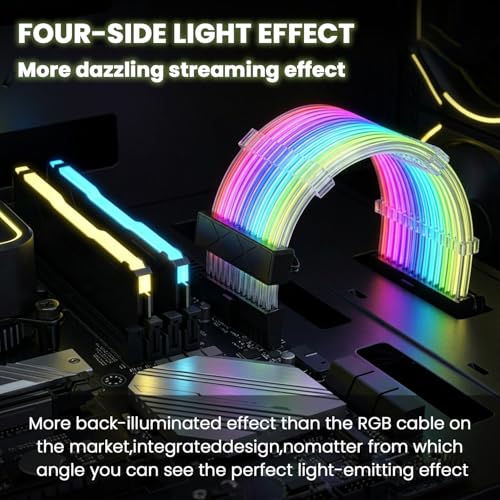 Image of ZORBES 24 Pin ARGB Motherboard Power Extension Cable, RGB LED PC Cable Extension with Addressable Lighting Sync, Sleeved 24 Pin PSU Extension for Gaming PC Build, Plug and Play RGB Mod Cable